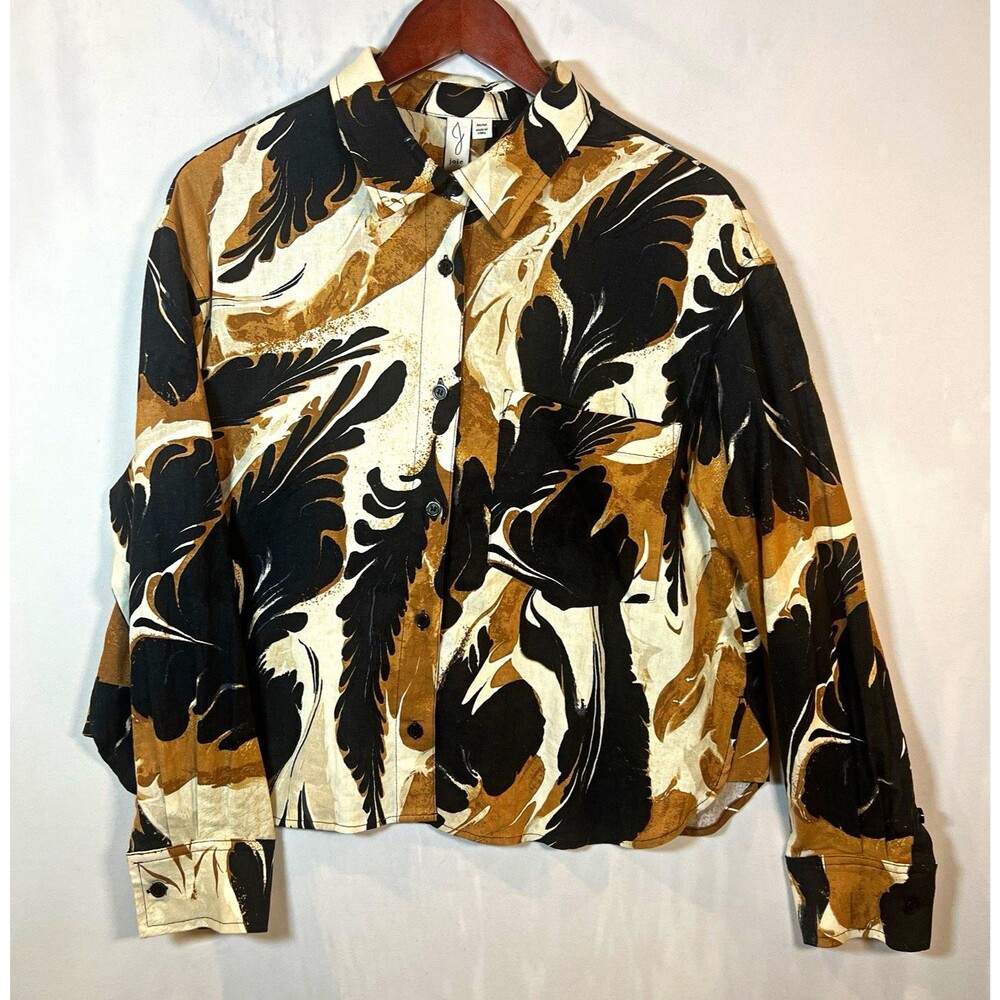Joie Women’s Shirt Button-Up Abstract Black Brown Ivory Long Sleeve Size Medium